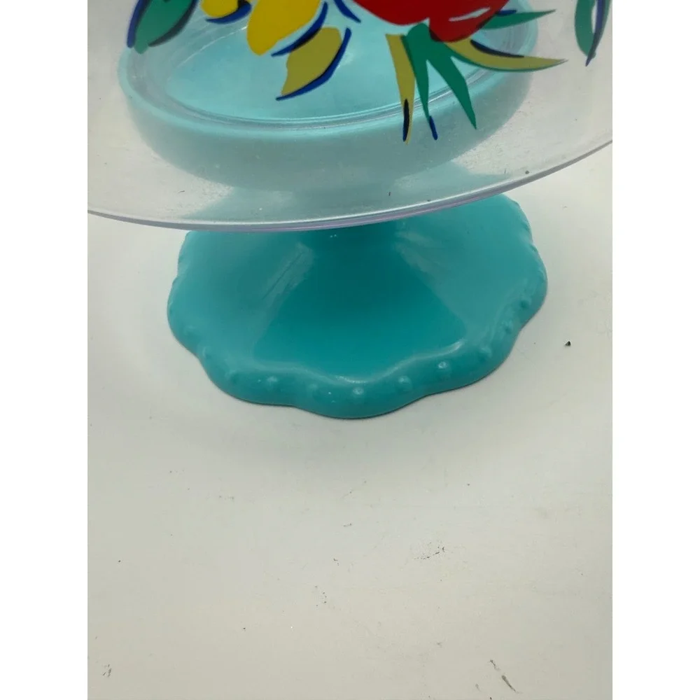 Pioneer Woman Birthday Floral Footed Snack Bowls Set of 2 Turquoise Melamine